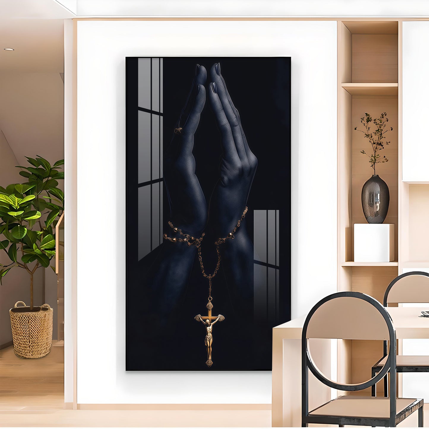 Jesus On The Cross Hand Glass Finish Vertical Wall Art