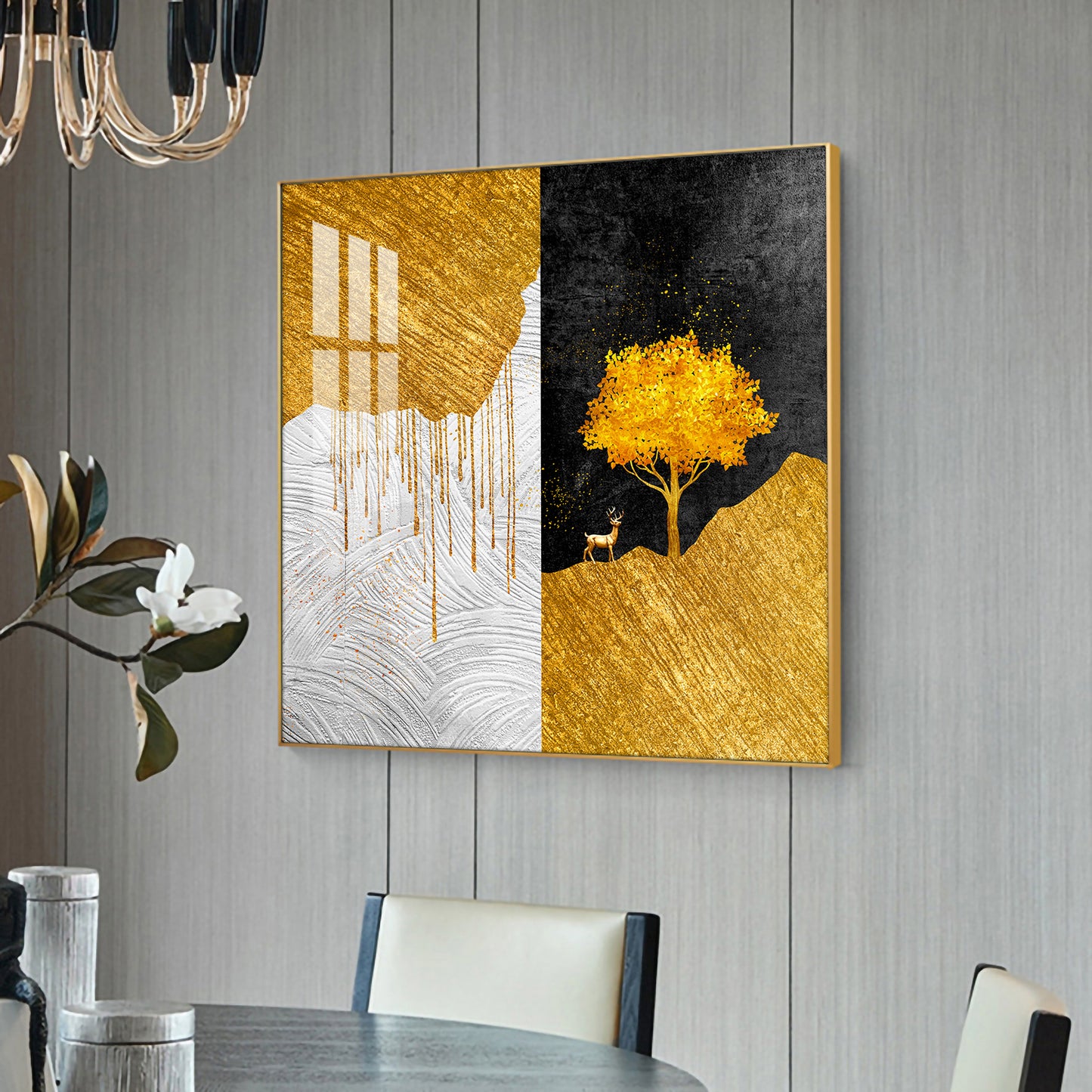 Tree of Gold Glass Finish Square Wall Art