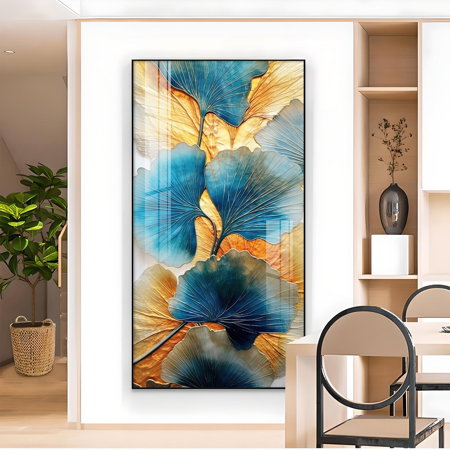 Noir Petal Glass Finish Vertical Wall Art