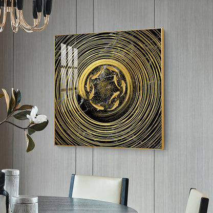 Noir & Gold Fish Glass Finish Square Wall Art