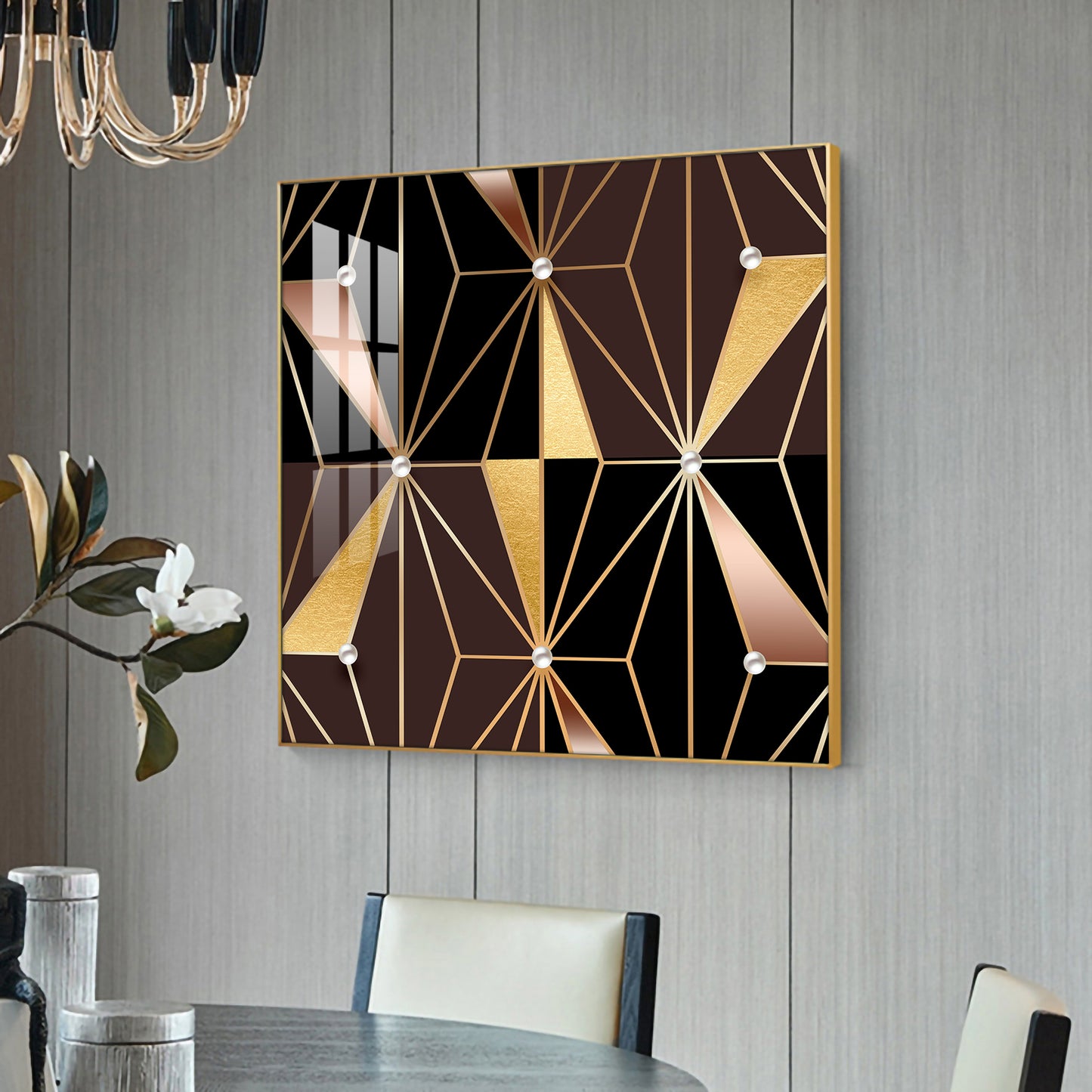 Geometric Glamour Glass Finish Square Wall Art