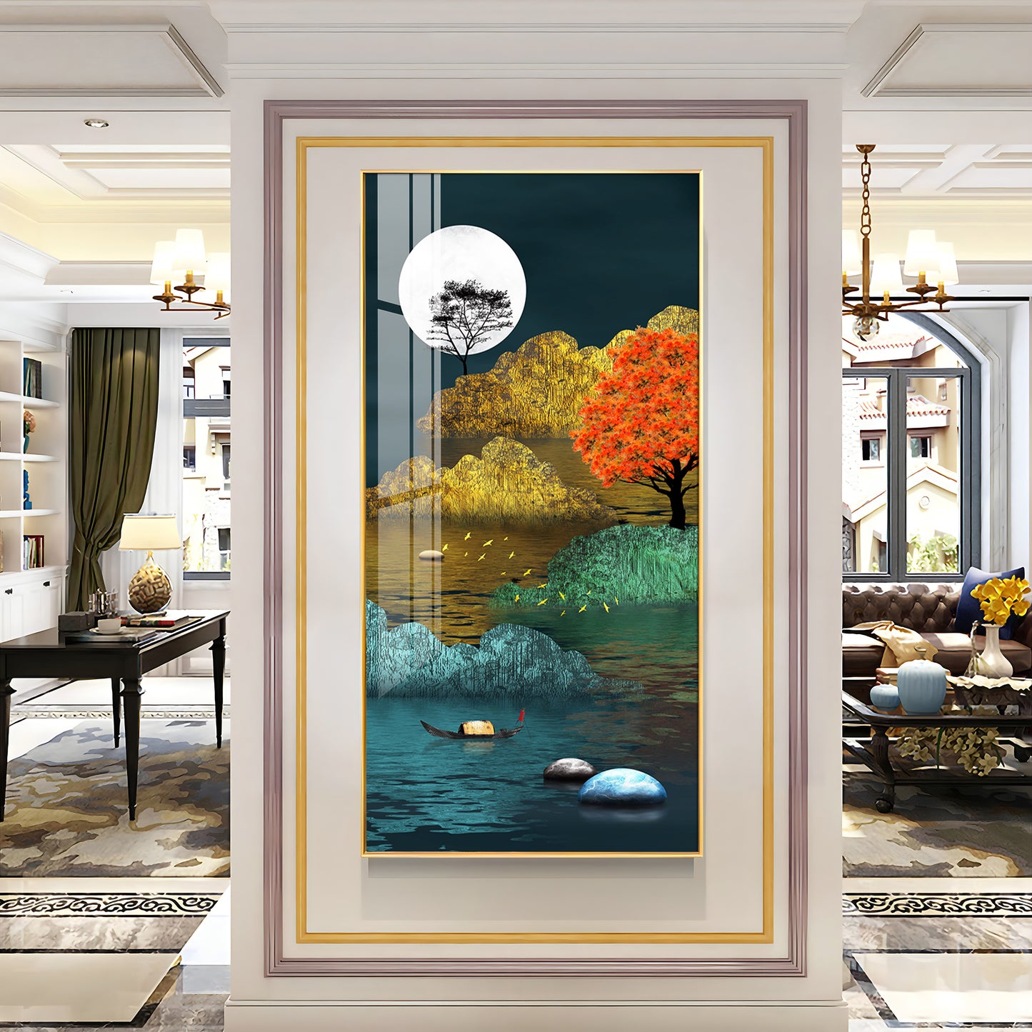 Tranquil Waterscape Glass Finish Vertical Wall Art