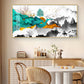 Geometric Abstract Art With Golden Texture Glass Finish Horizontal Wall Art