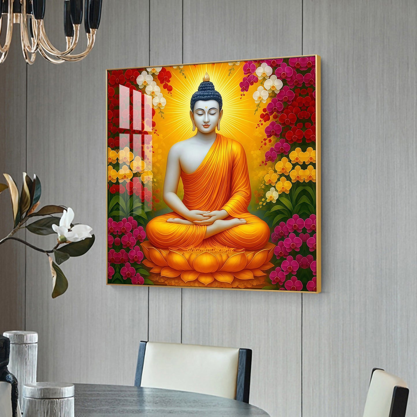 Serene Gautam Buddha Glass Finish Square Wall Art