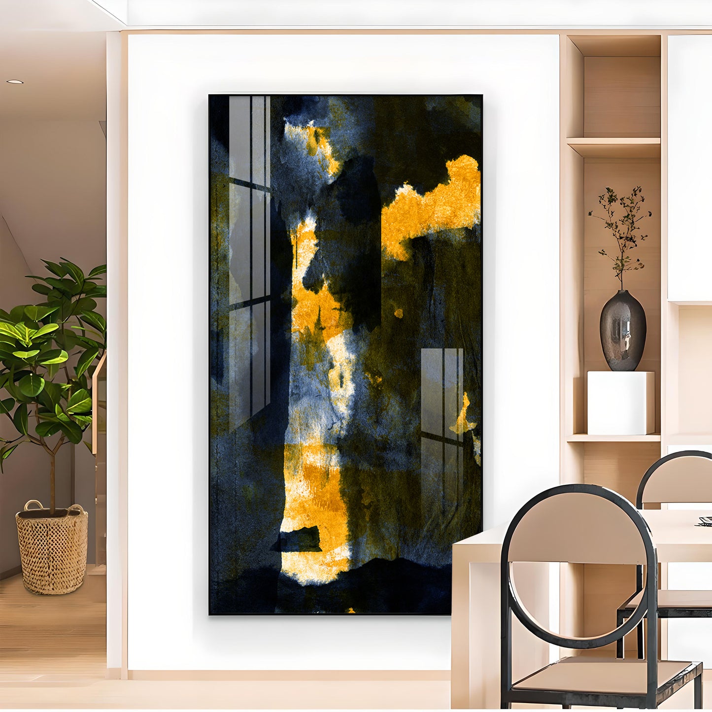 Golden Nightfall Glass Finish Vertical Wall Art