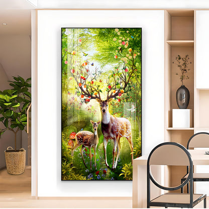 Majestic Deer Glass Finish Vertical Wall Art