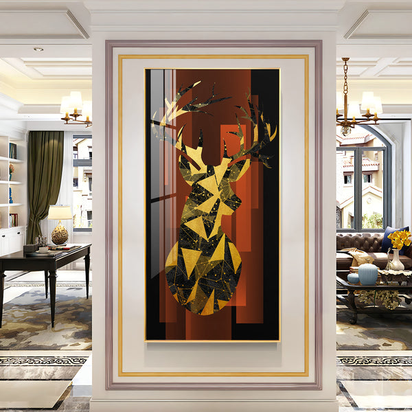 Abstract Deer Portrait Glass Finish Vertical Wall Art