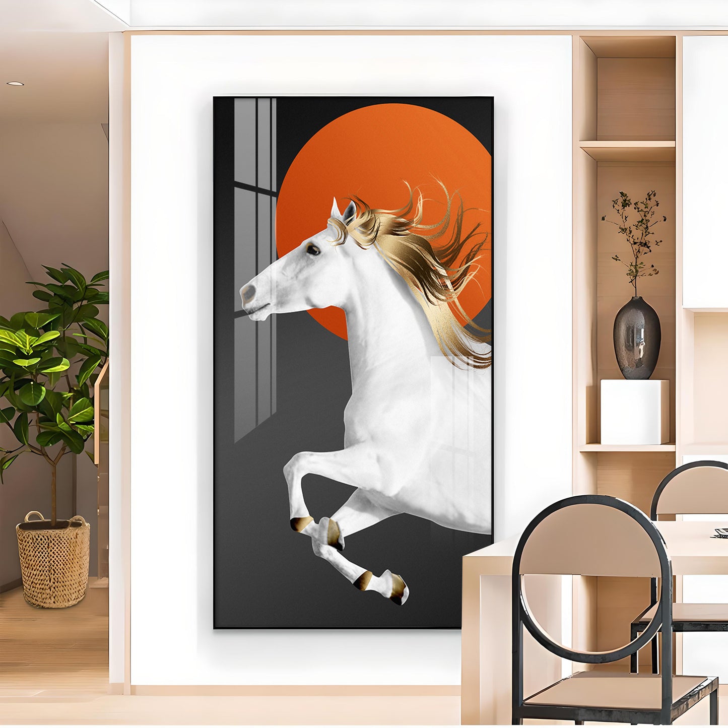 Jumping Horse With Blond Glass Finish Vertical Wall Art