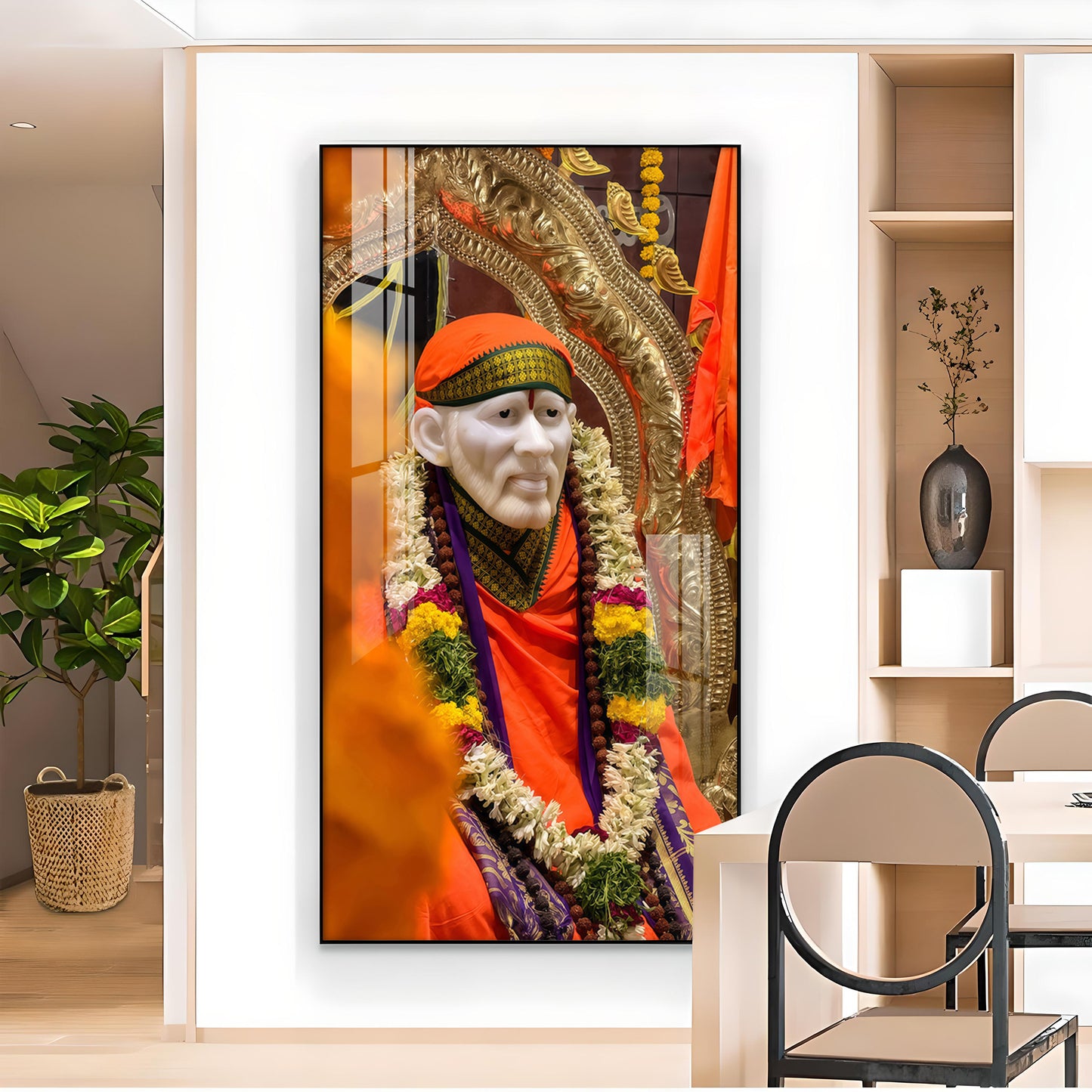 Shirdi Sai Baba Glass Finish Vertical Wall Art