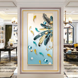 Majestic Blue-Gold Bird Glass Finish Vertical Wall Art