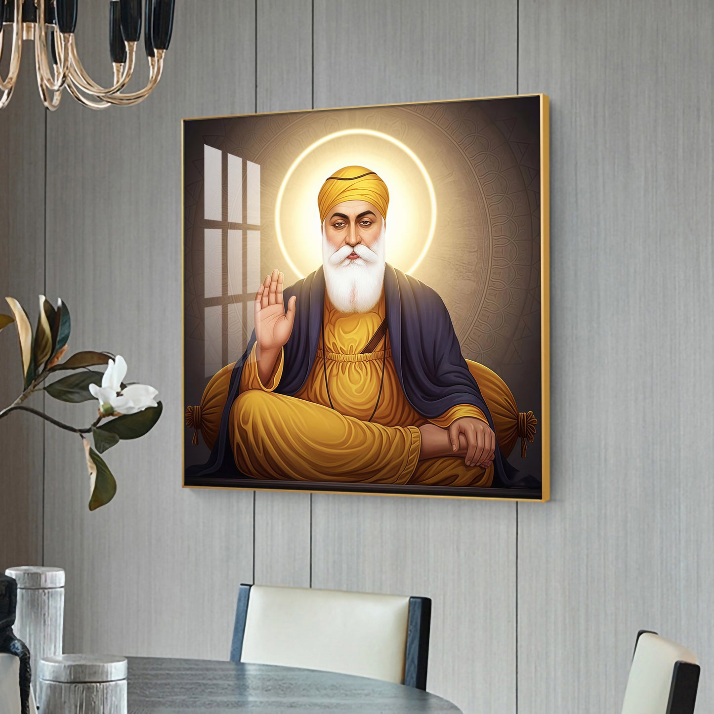 Shri Guru Nanak Dev Glass Finish Square Wall Art