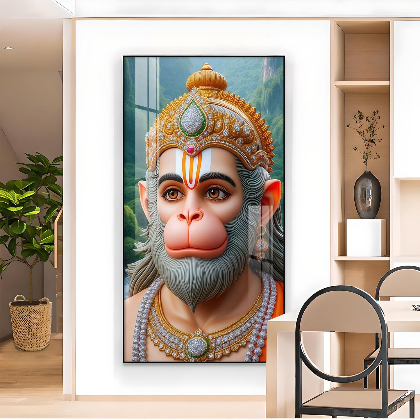 Bhakt Hanuman Glass Finish Vertical Wall Art