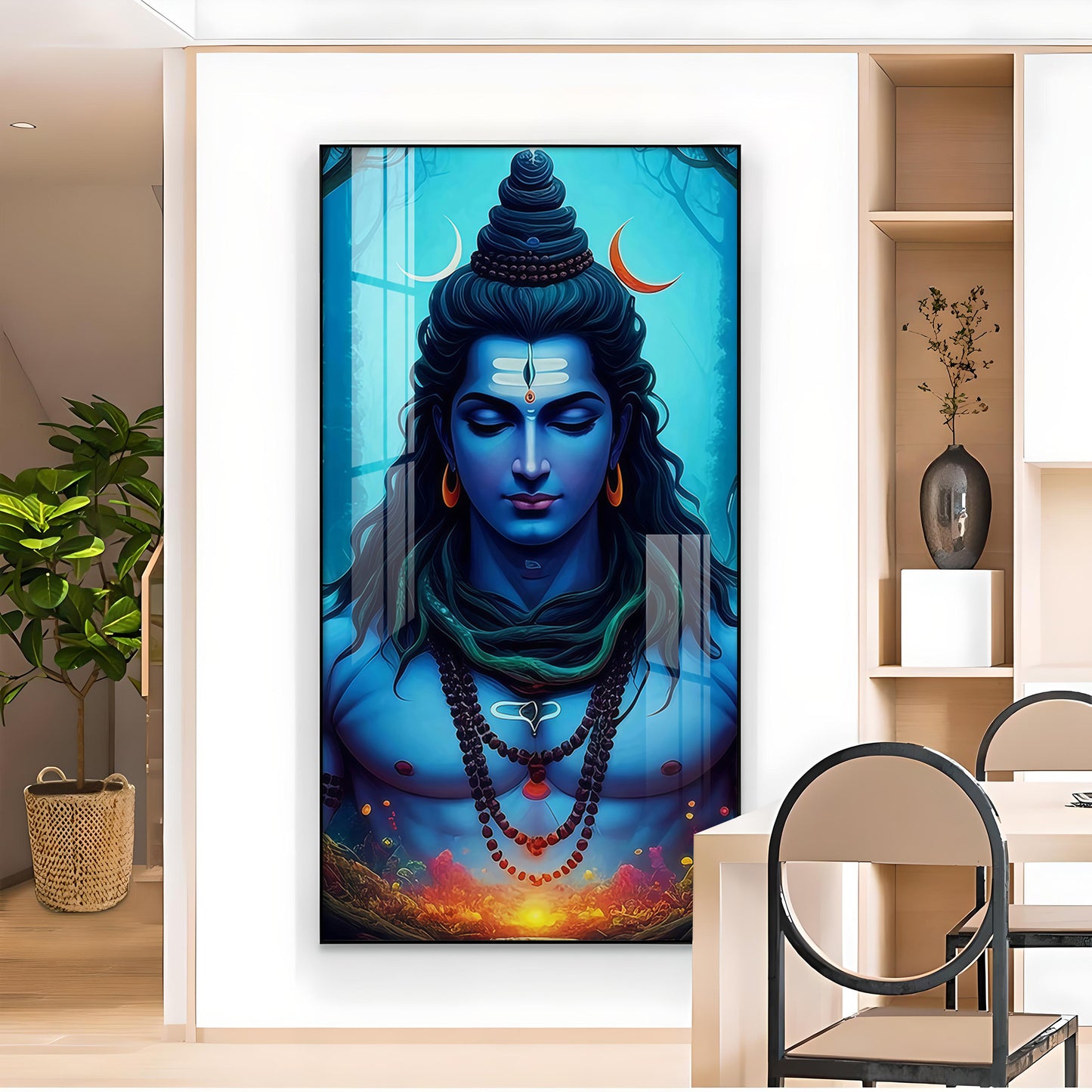 Lord Mahadev Glass Finish Vertical Wall Art