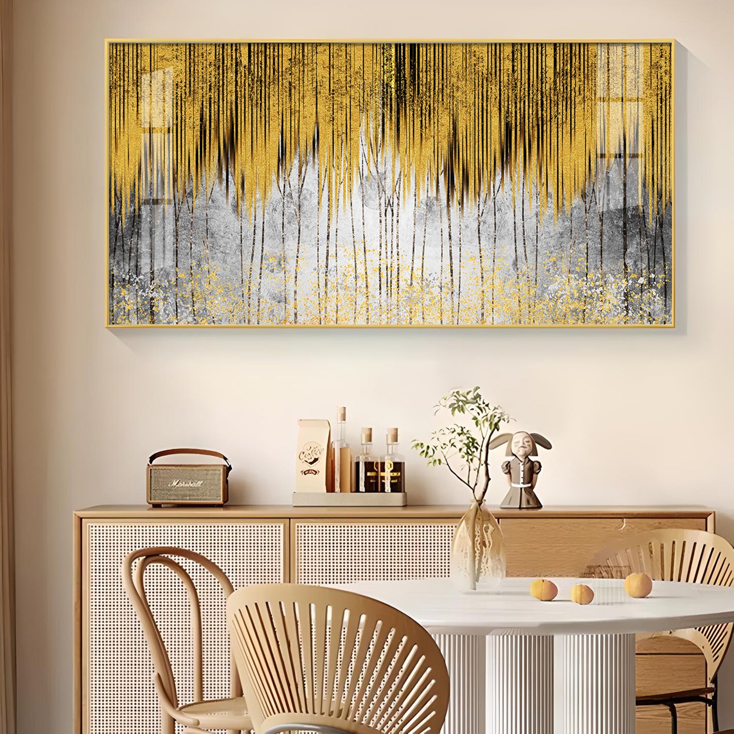 Functional Golden Line Glass Finish Horizontal Wall Art