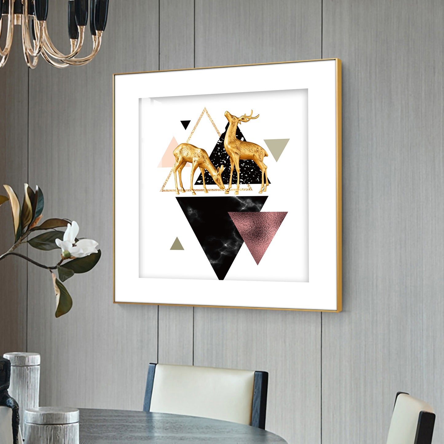 Two Luxe Antlers Glass Finish Square Wall Art