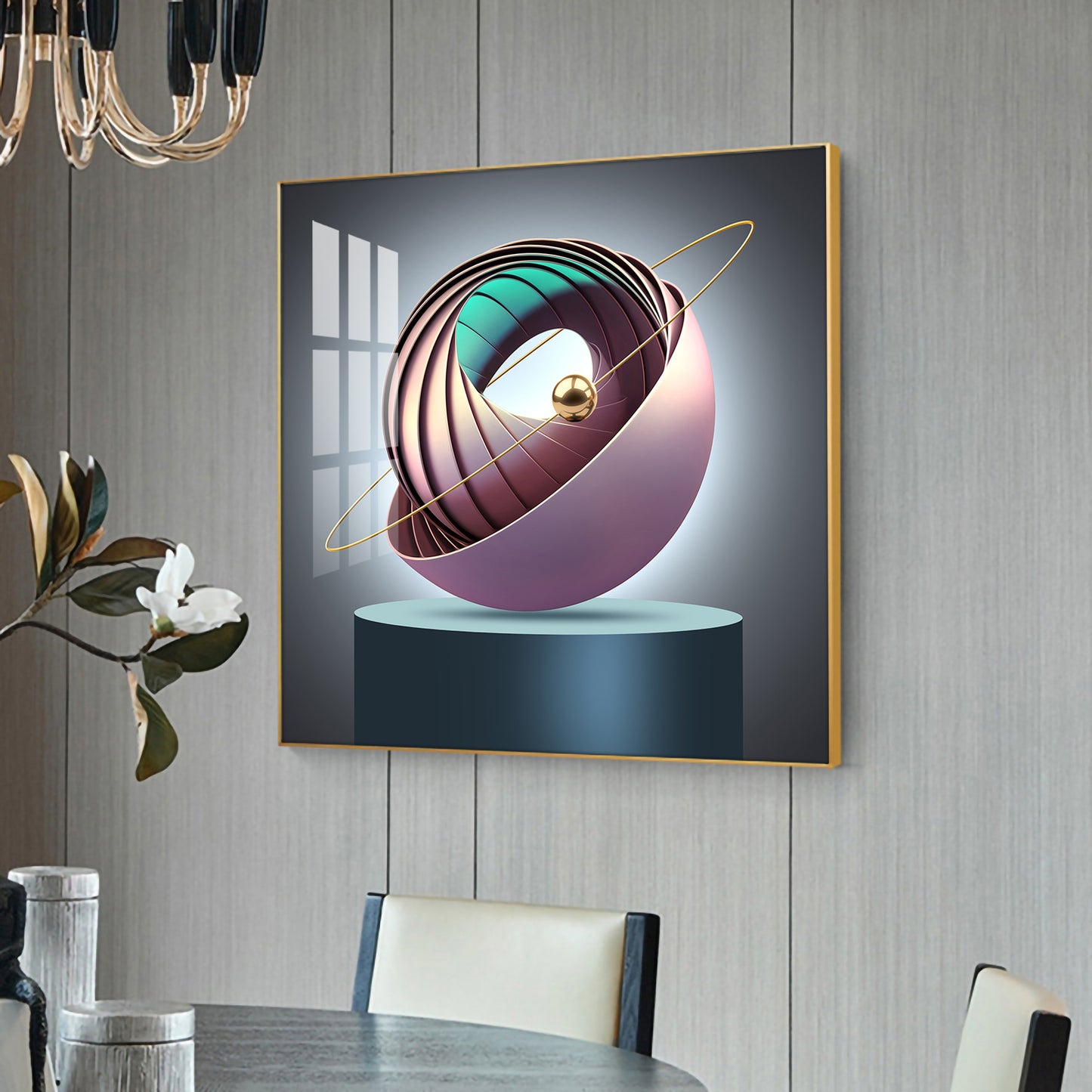 Aureate Ringed Sphere Glass Finish Square Wall Art