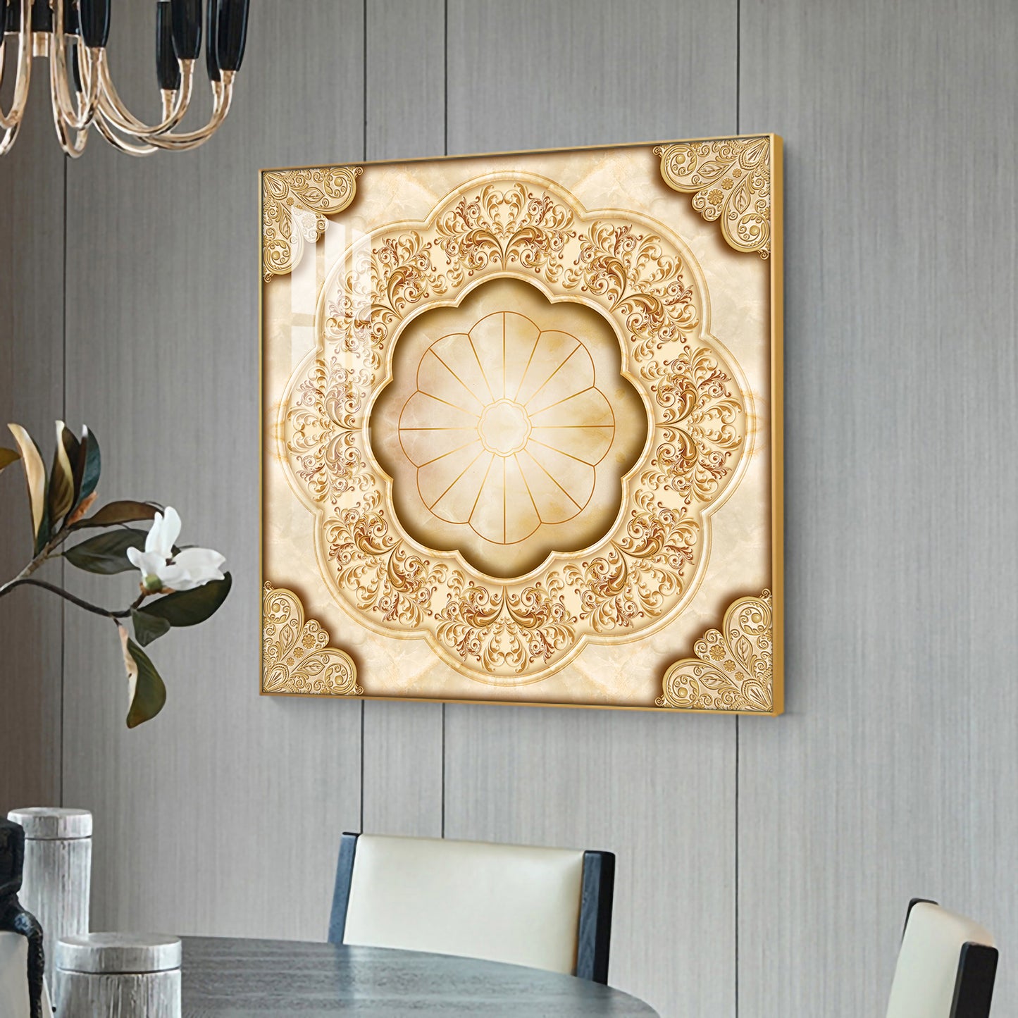 Ornate Masterpiece Glass Finish Square Wall Art