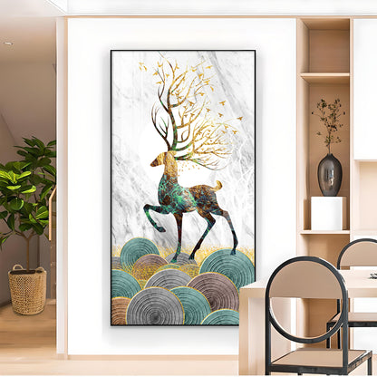 Deer and Its Branches Glass Finish Vertical Wall Art