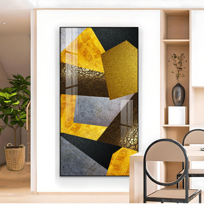 Black and Gold Abstract Vision Glass Finish Vertical Wall Art