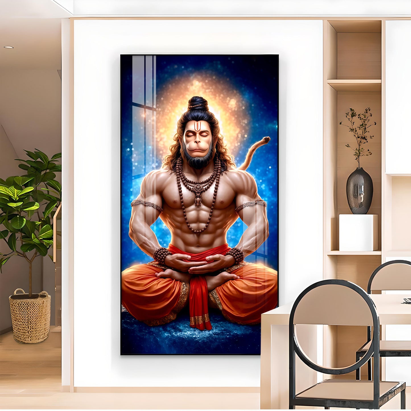 Bhakt Hanuman JI Glass Finish Vertical Wall Art