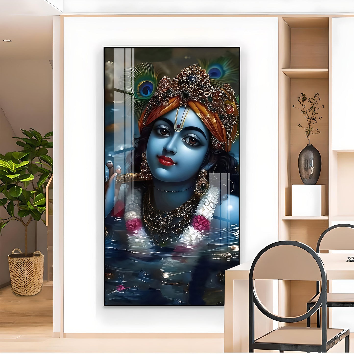 Shri Banke Bihari Glass Finish Vertical Wall Art