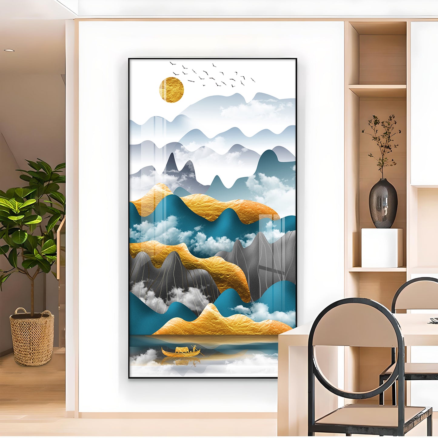 Mountains and Water Glass Finish Vertical Wall Art