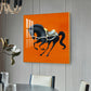 Jumping Horse In Orange Horizon Glass Finish Square Wall Art