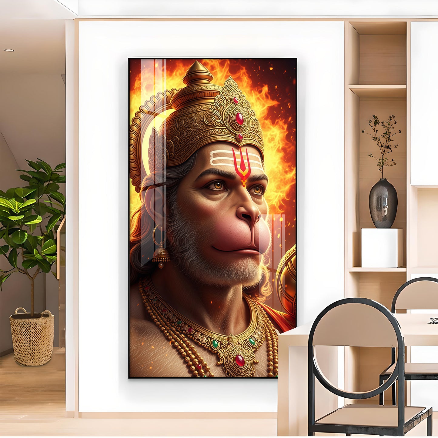Ram Bhakt Hanuman Ji Glass Finish Vertical Wall Art