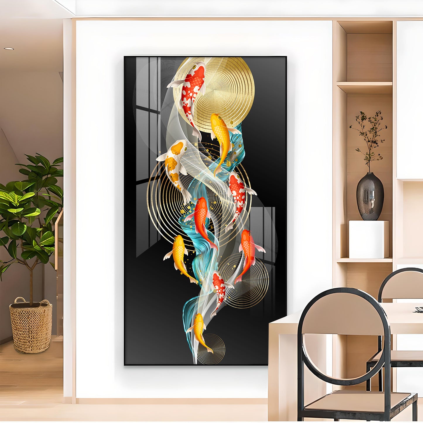 Serene Swimmers Glass Finish Vertical Wall Art