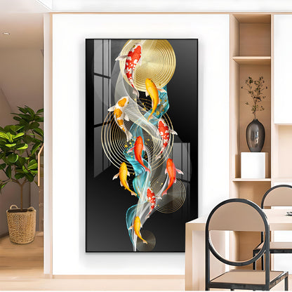 Serene Swimmers Glass Finish Vertical Wall Art