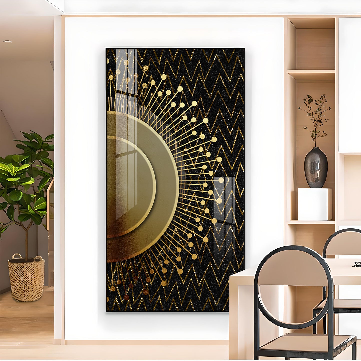 Striped Opulence Glass Finish Vertical Wall Art