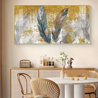 Feather Harmony Glass Finish Horizontal Wall Art