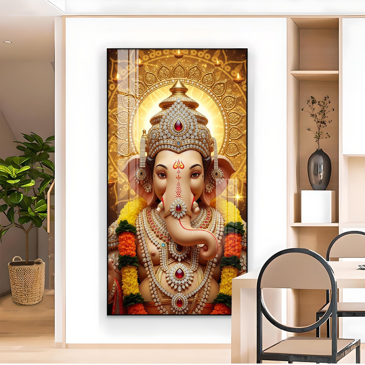 Jai Shri Ganpati Bappa Glass Finish Vertical Wall Art