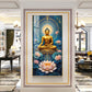 Meditating Buddha With White Lotus Glass Finish Vertical Wall Art