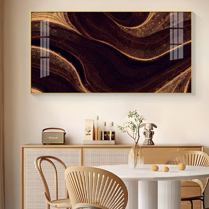 Golden Rhythm Wave Glass Finish Horizontal Wall Art