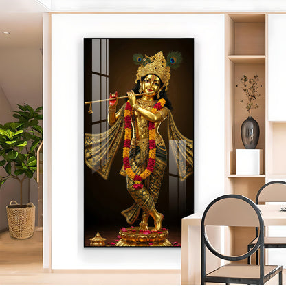 Shri Krishna Ji Glass Finish Vertical Wall Art