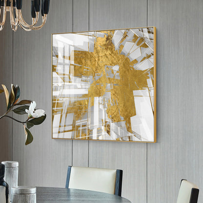 Symphony in Gold and White Glass Finish Square Wall Art