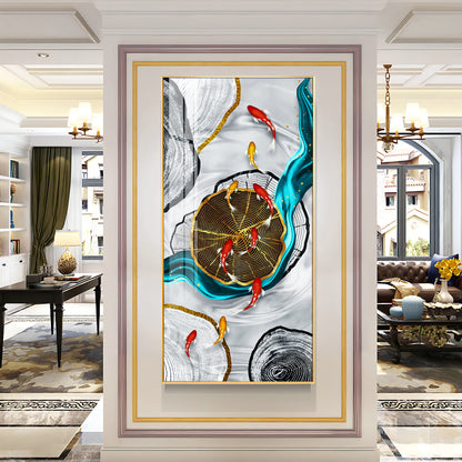 Tranquil Fish Pond Glass Finish Vertical Wall Art