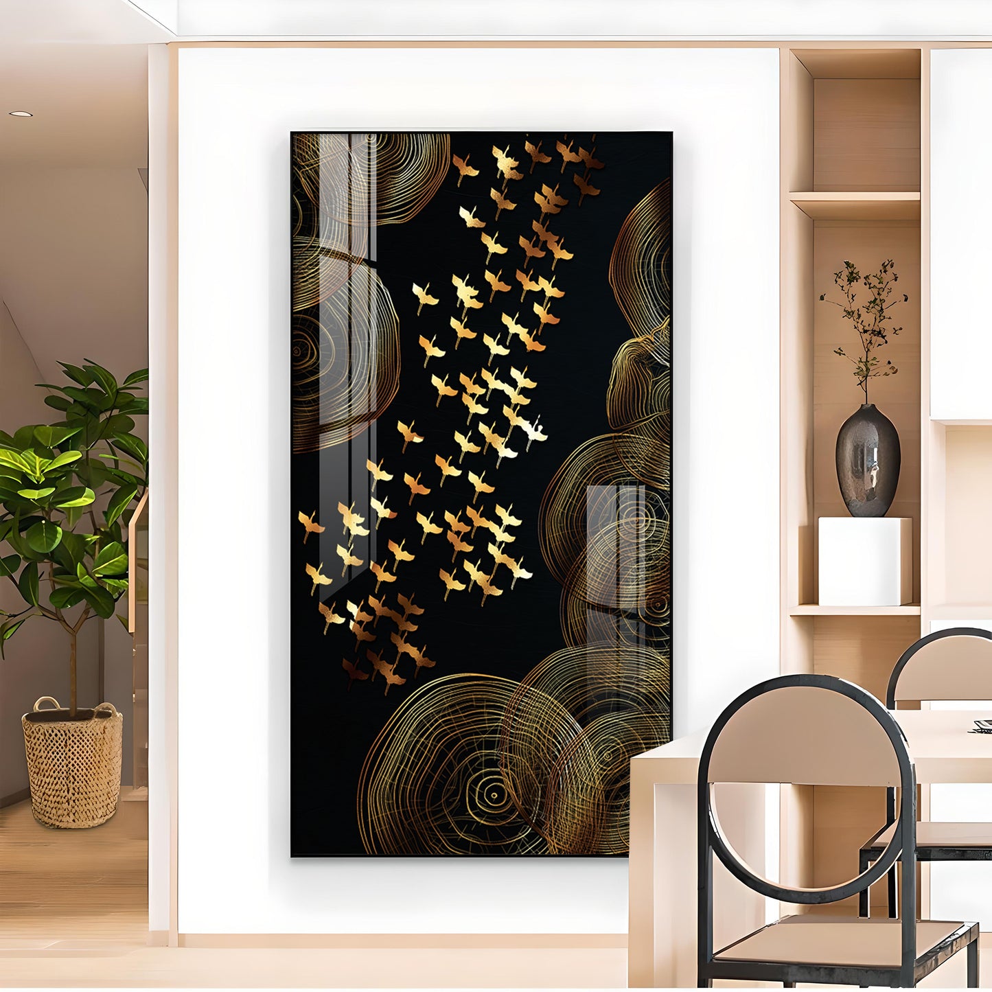 Luminescent Flight Glass Finish Vertical Wall Art