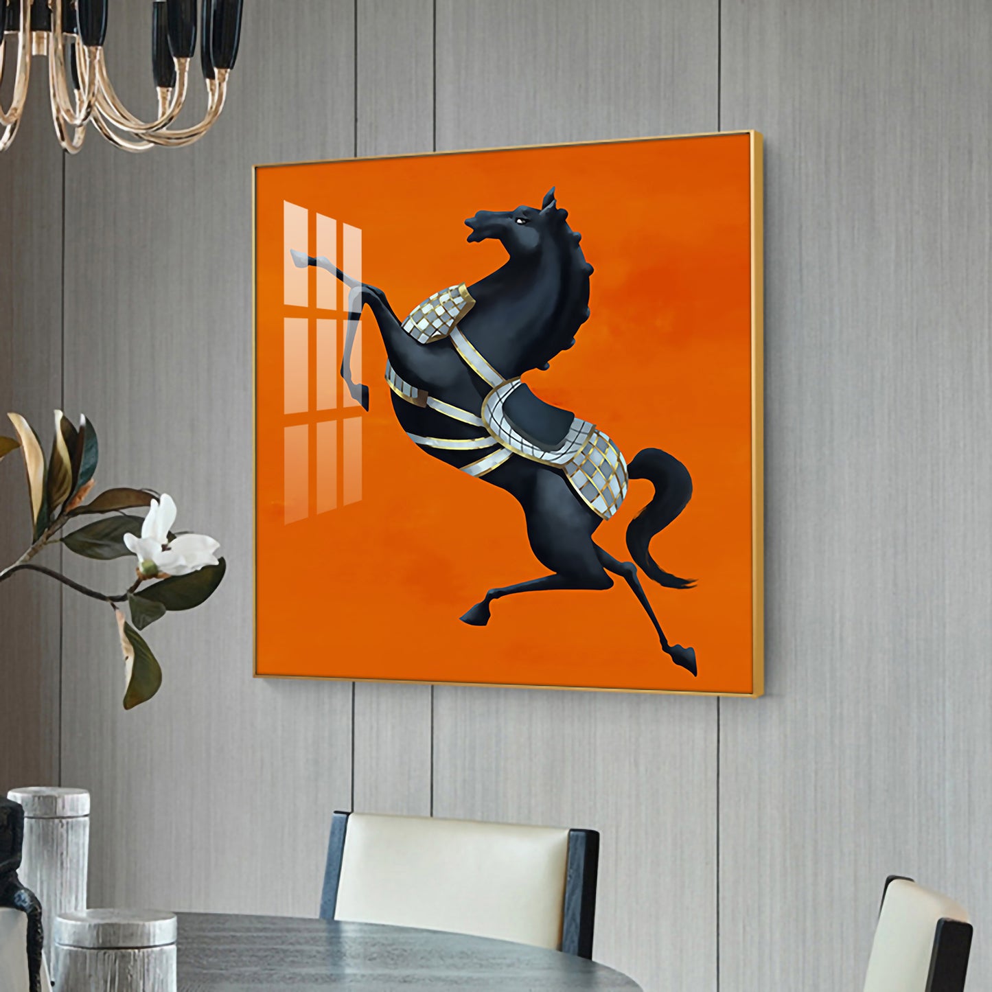 Jumping Horse Glass Finish Square Wall Art