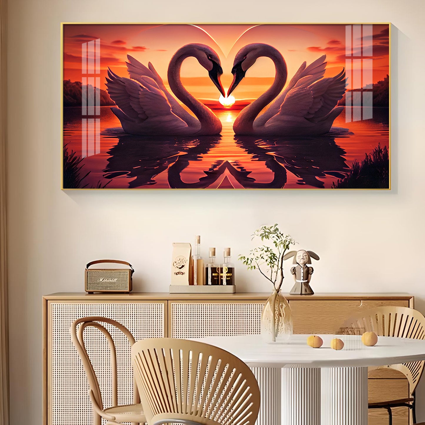 Swan In Vibrant Affection Glass Finish Horizontal Wall Art