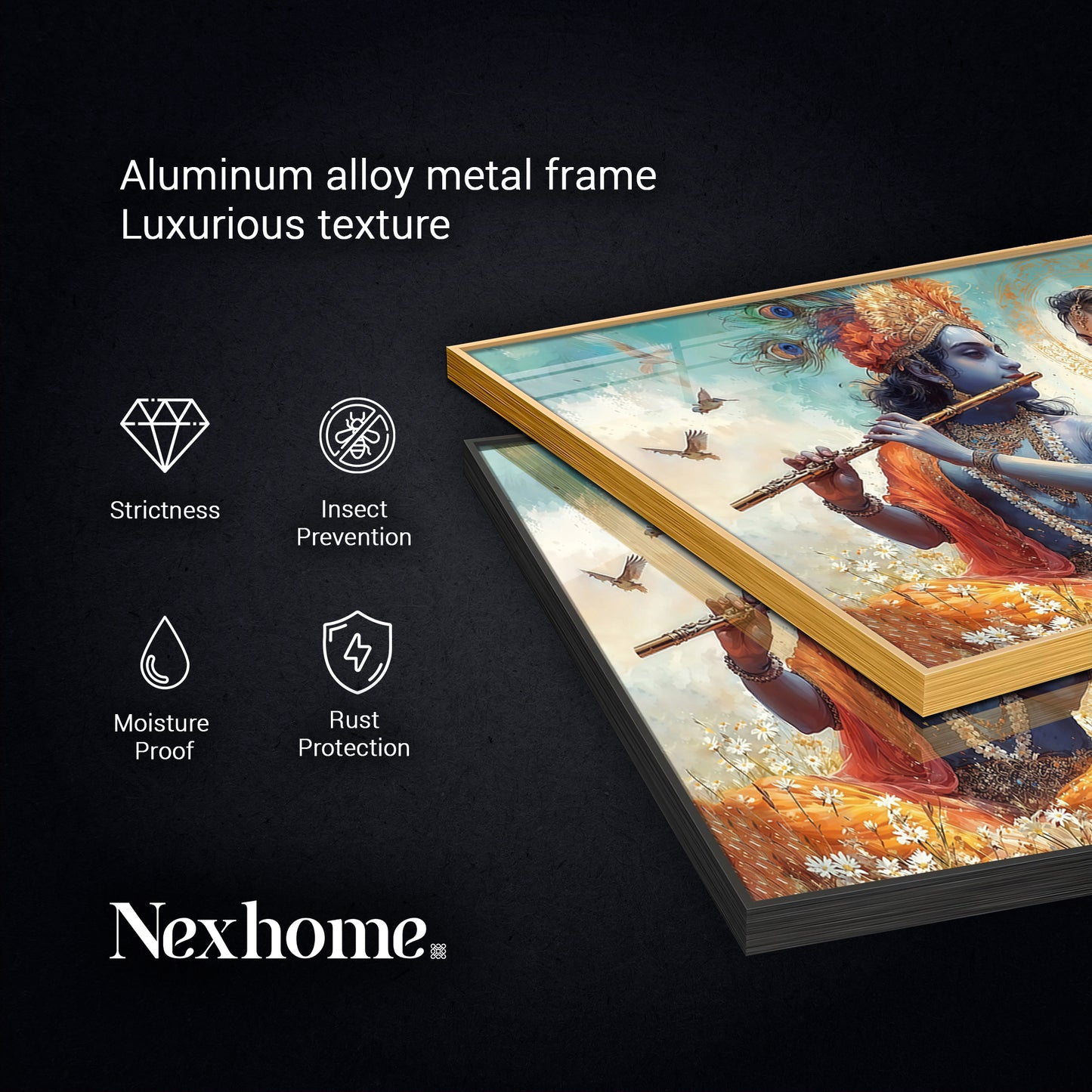 Radhe Krishna Loving Glass Finish Horizontal Wall Art