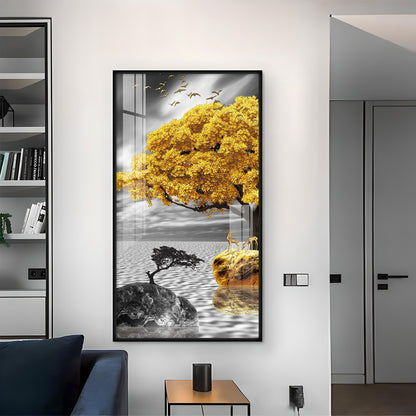 Golden Tree Oasis Glass Finish Vertical Wall Art