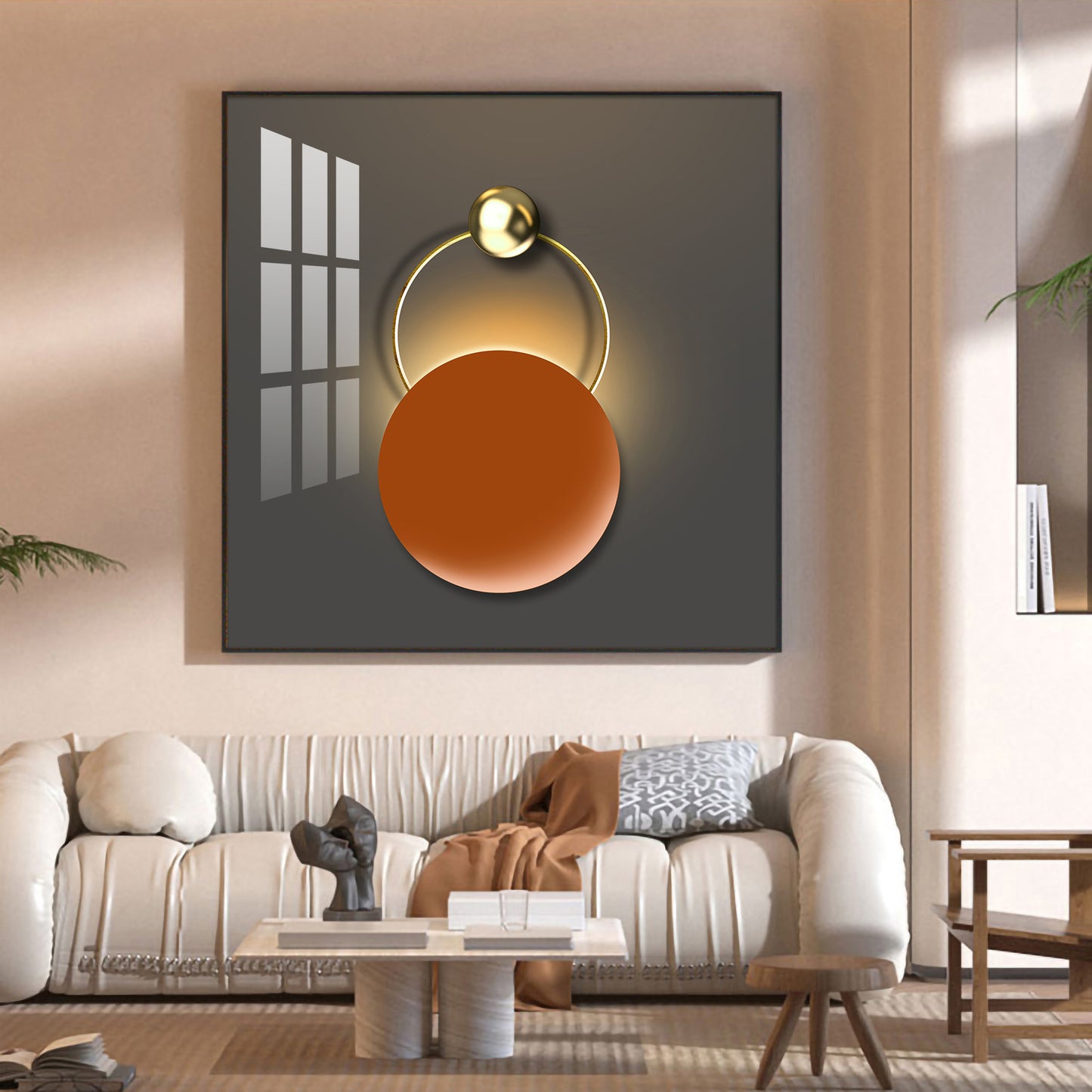 The Hanging Sun Glass Finish Square Wall Art