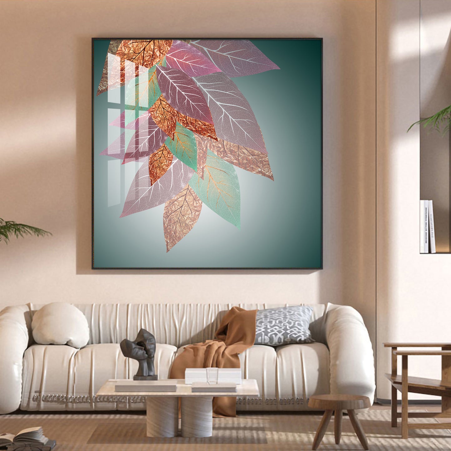 Leaf Abstraction Glass Finish Square Wall Art