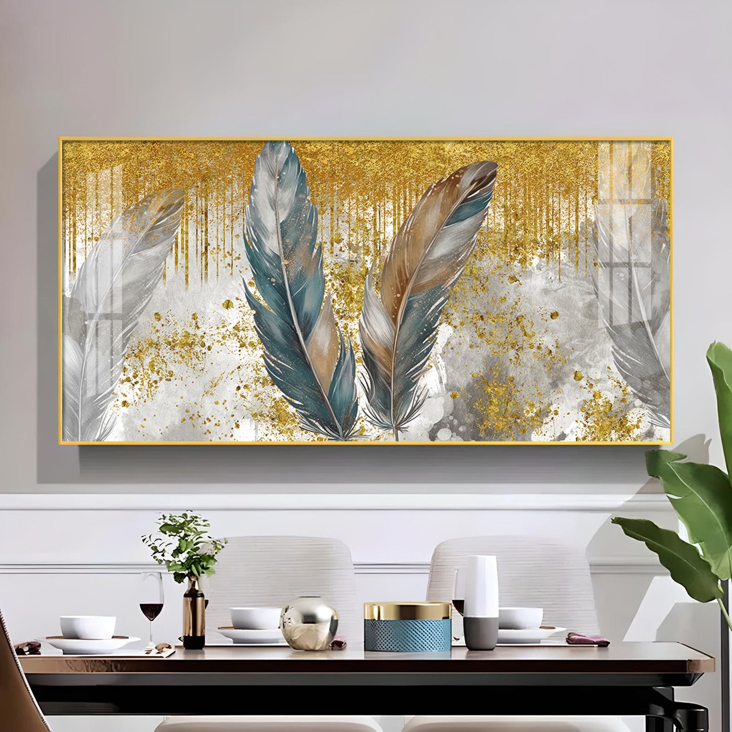 Feather Harmony Glass Finish Horizontal Wall Art