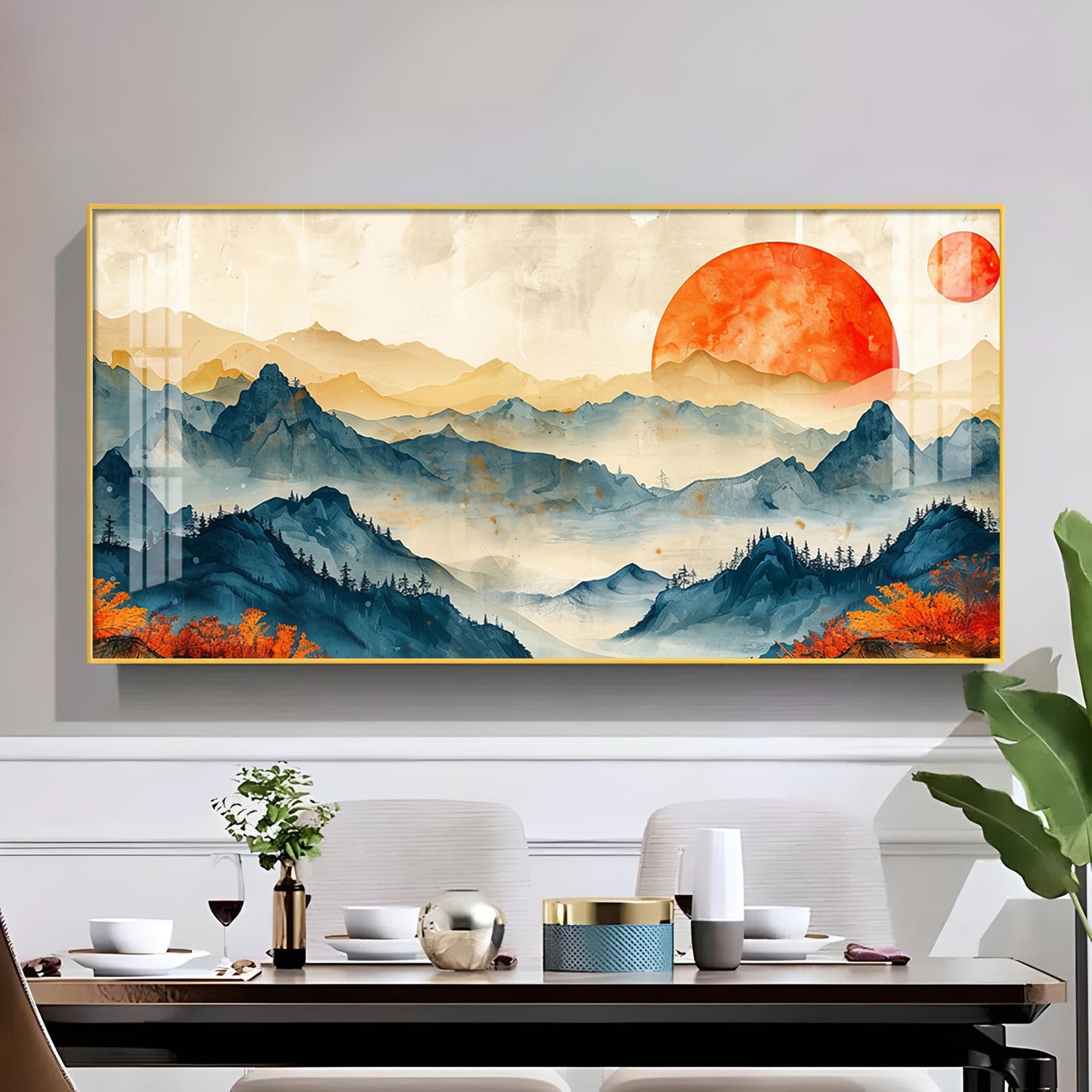 Sunrise In Mountains Glass Finish Horizontal Wall Art