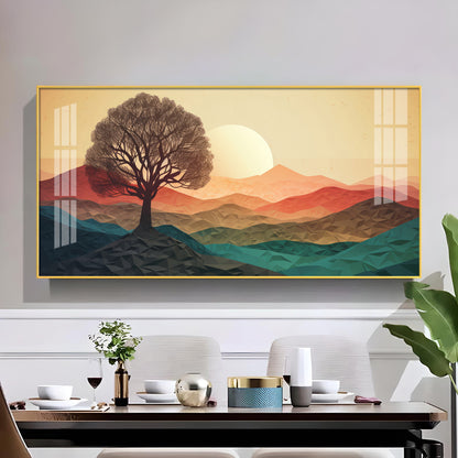 Majestic Sunlit Forest Glass Finish Horizontal Wall Art