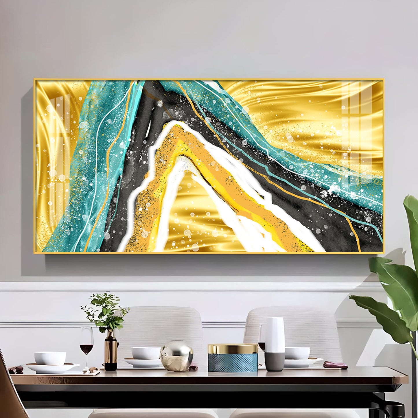 Colorful Marble Finish Glass Finish Horizontal Wall Art