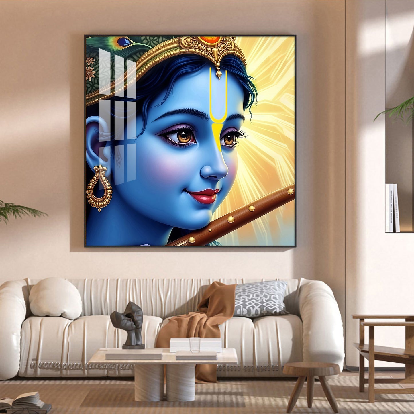 Shri Krishna Govind Glass Finish Square Wall Art
